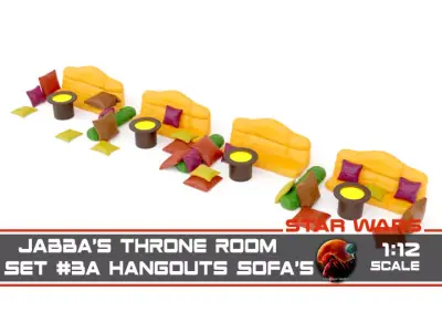 Jabbas Throne Room - Set 3a - Sofas and Cushions 1-12 scale 3D print model