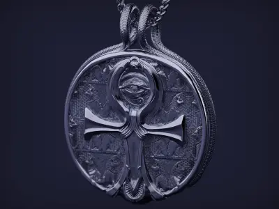 Ankh Coin Pendant with Snakes hook 3D print model