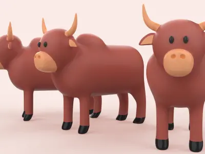  Cartoon Buffalo Animal Style Cute Low-poly 3D model