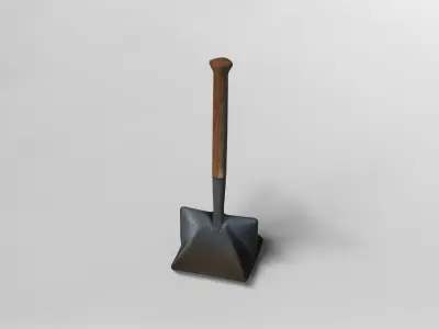 Realistic 3D Model of a Metal Coal Shovel with Wooden Handle 3D model