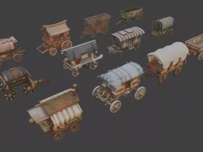 Medieval Fantasy Carts Pack 3D model