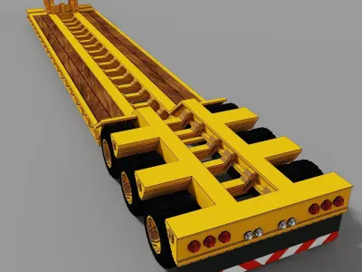 Voxel Peterbilt Truck And Lowboy Trailer Low-poly 3D model