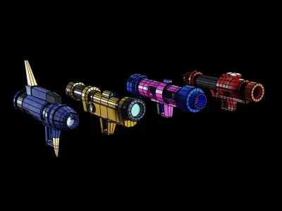 Low poly Guns different colored Low-poly 3D model