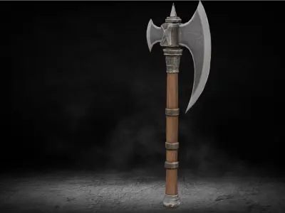 Viking - Medieval OneHand Battle Axe Low-poly 3D Model Low-poly 3D model