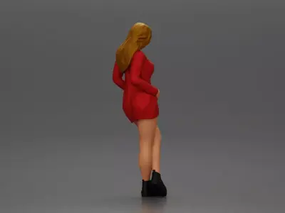 Stylish woman in blazer dress and boots posing with crossed legs 3D print model