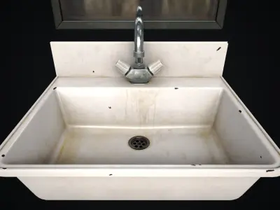  Metal Sink and Mirror Low-poly 3D model