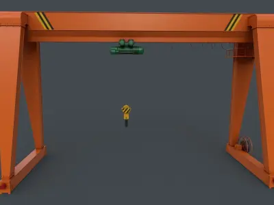 PBR Single Girder Gantry Crane V2 - Orange Low-poly 3D model