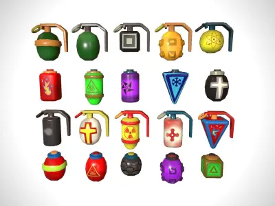 set granade different colored grenades Low-poly 3D model