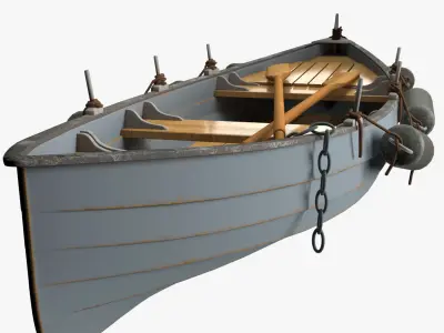 Boat with oars high-poly 3D model