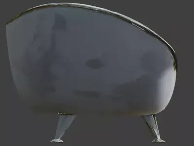 Vintage Atompunk Curved Chrome Sofa 3D Model Low-poly 3D model