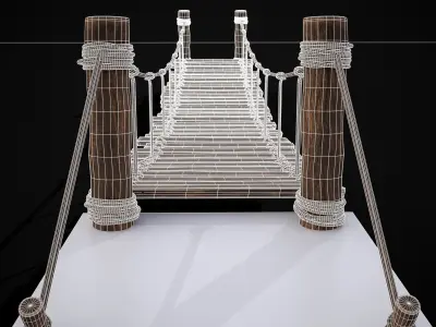 Rustic Wooden Rope Bridge Low-poly 3D model
