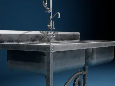Game-ready PBR Commercial Steel Kitchen Sink Low-poly 3D model