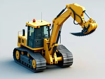 Realistic Excavator with Tree Shear Low-poly 3D model