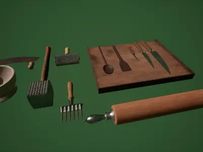 Victorian Kitchen utensil kit 01 Low-poly 3D model