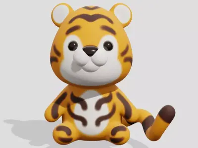 Cute little tiger sitting  3D model