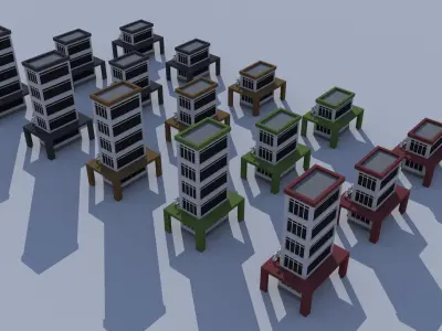 Cartoon Building Low Poly Building Commercial Fitness Low-poly 3D model
