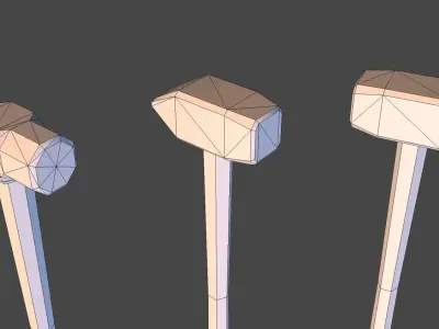 Sledgehammers three hammers on wooden stick Low-poly 3D model