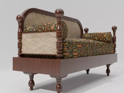 Antique Wooden Sofa Realistic Vintage Furniture Low-poly 3D model