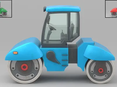 Cartoon Road Roller Low-poly 3D model