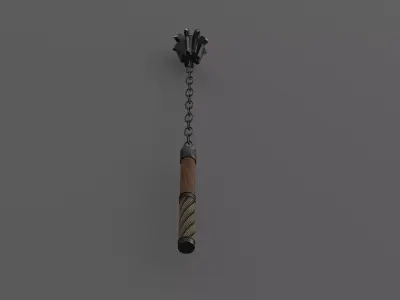 Flail Game ready wooden stick hanging from chain Low-poly 3D model