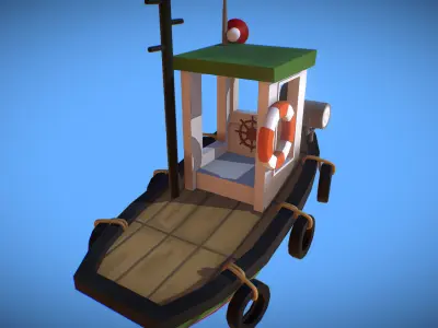Stylized Cartoon Boat Game Ready Low-poly 3D model