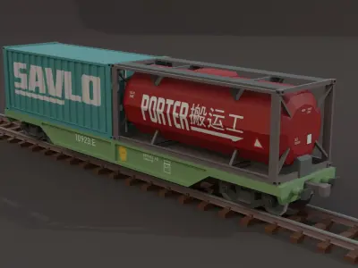 Trains Low Poly Railway Stylized Low-poly 3D model