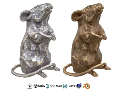 Rat metal statues Low-poly 3D model