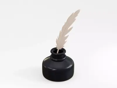 Quill Pen with Inkwell Low-poly 3D model