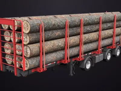 Logging Trailer 01 Red with Load Single Mat All PBR Textures Low-poly 3D model