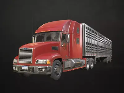Semi Truck Livestock Trailer Low-poly 3D model