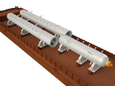 Cargo Barge OIL Refinery Rust Low-poly 3D model