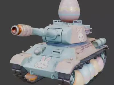 3D EASTER THEMED TANK WITH EGG WHEELS Low-poly 3D model