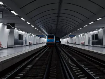 Modern Subway Metro Station and Tunnel Interior Scene 3D model