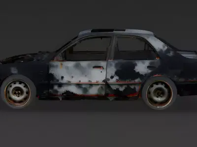 Scorched Husk Burnt-Out Sedan 3D Model Low-poly 3D model