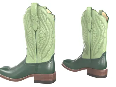 Green Stitch Cowgirl Boots 3D model