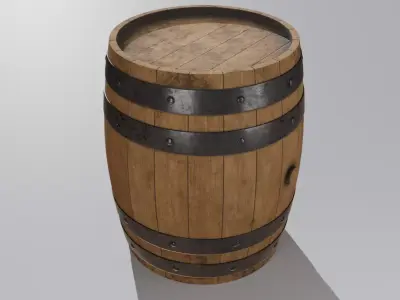 Wooden Barrel Low-poly 3D model 10