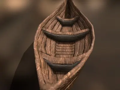 Wooden Nordic Canoe Low-poly 3D model