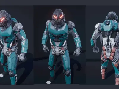 Cyborg Soldier V2 unreal engine asset Low-poly 3D model