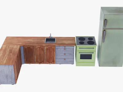 Kitchen Furniture Fridge Oven 3D model