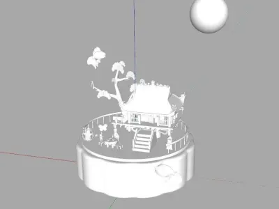 Mid-Autumn chinese house with fish in moonlight 3D model