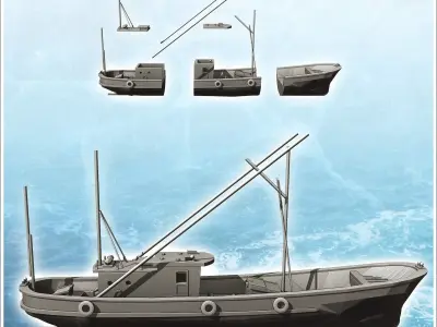 Long modern fishing boat 5 - World War Two Second WWII Front Eas 3D print model