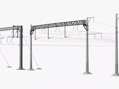 Railway Catenary Support Poles with Wires Set MidPoly 3D model