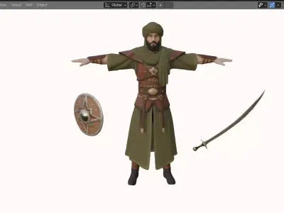 Realistic Arabian Desert Warrior 3D Model  Rigged  Game Ready Low-poly 3D model