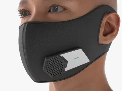 Smart Respirator Mask with Air Module on Face 3D model