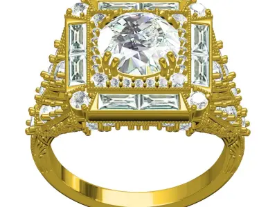 Antique Vintage Art Deco Engagement Ring 3D print model