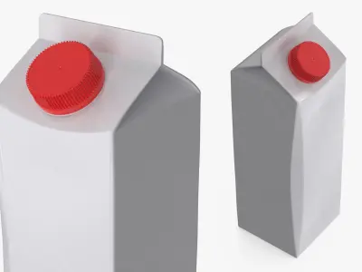 Blank Beverage Carton with Red Cap 1L White 3D model