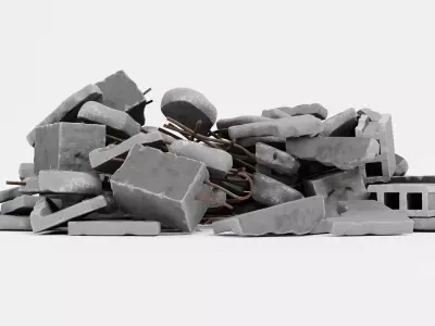 Piles of Debris - 4 Concrete Rubble Cluster Set 3D model