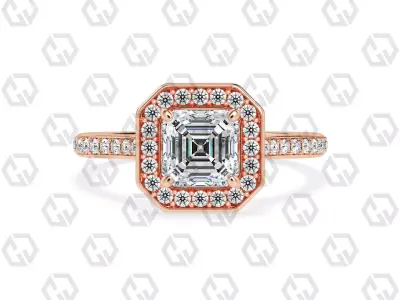 Ring 191 Asscher Shape Cathedral Halo pave set with Gems 3D print model