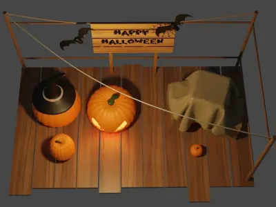 Happy Halloween Realistic Pumpkins with props 3D model