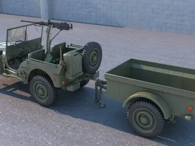 Willys MB with Machine gun 3D model